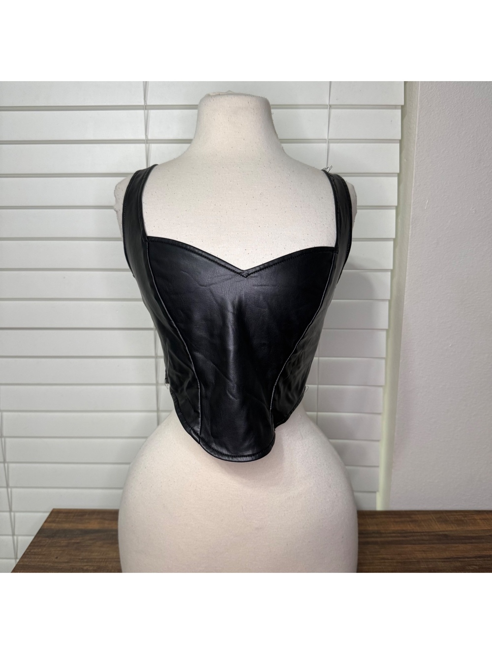 Forever 21 Black Faux Leather Corset Crop Top Size Small
